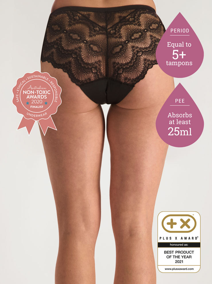 Proof Lace Cheeky Undies Leak Proof Underwear for Women - Moderate  Absorbency Black : : Health & Personal Care